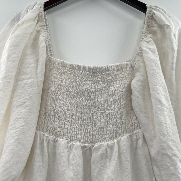 Tuckernuck Women's Annie Smocked Mini Dress Linen Puff Sleeve White sz S NEW - Picture 2 of 8